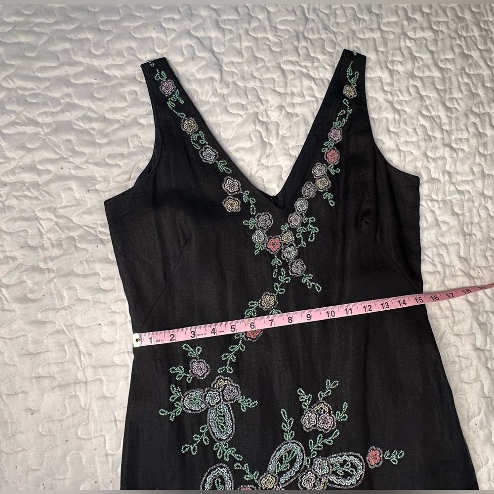 Vintage Y2K Midi Floral Beaded Black Autumn Wedding Guest Homecoming Dress Sz 8 - Picture 11 of 13